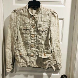 Eddie Bauer Khaki Utility Jacket 100% Linen Women'